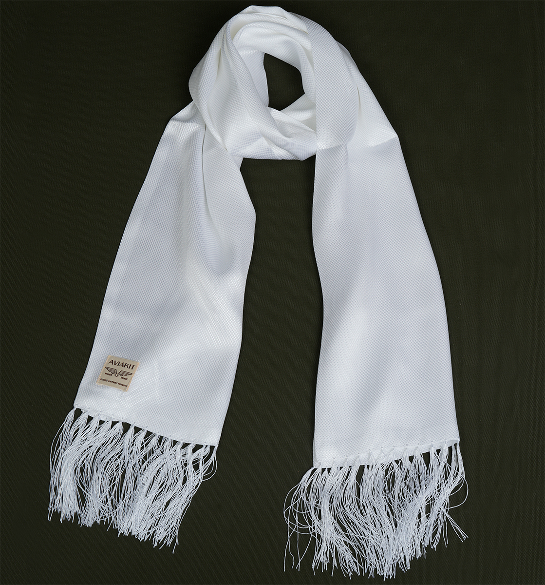 AVIAKIT Textured Weave Silk Scarf White